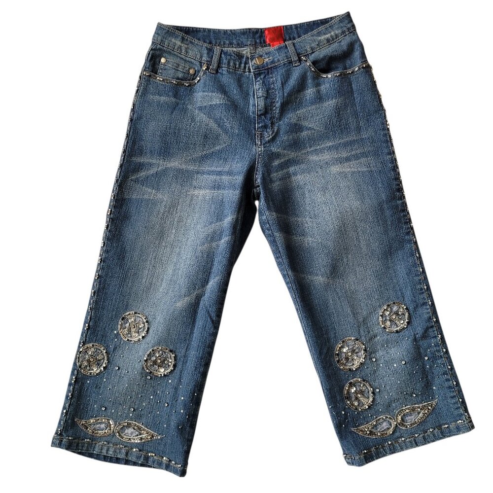 VERY VERA RHINESTONE CROP JEANS 10 PETITE